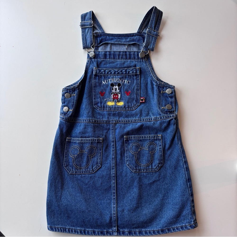 Vintage Disney Denim Romper Dress Overall Style With Mickey Mouse Embroidery